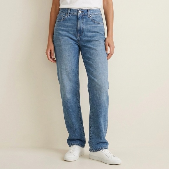 J CREW Petite Nipped Straight Jean High Rise Stretch Blue